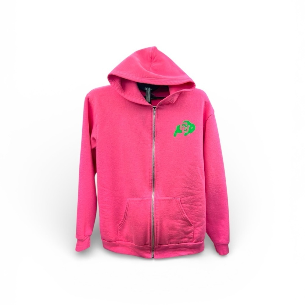CU fluorescent pink zip up hoodie. - Picture 3 of 8